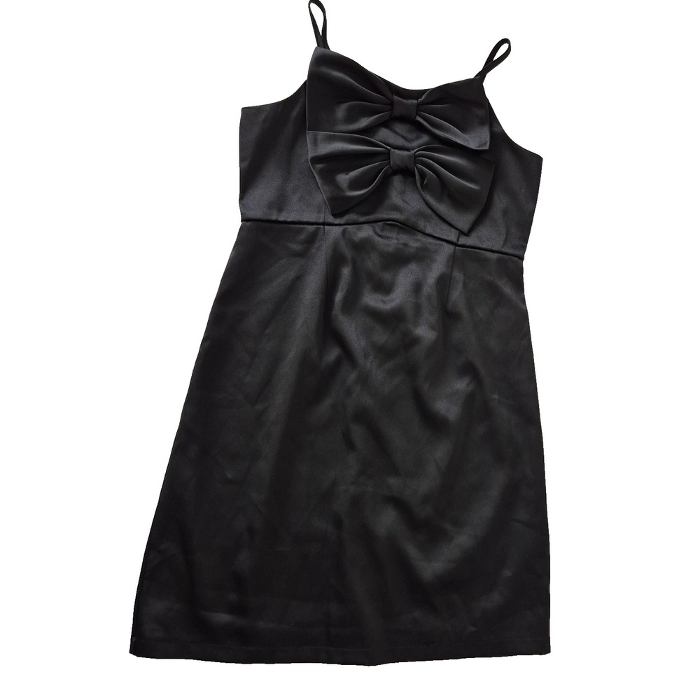 Zunie Dress Girls 16 Black Satin Bow Front Spaghetti Strap Party Mini